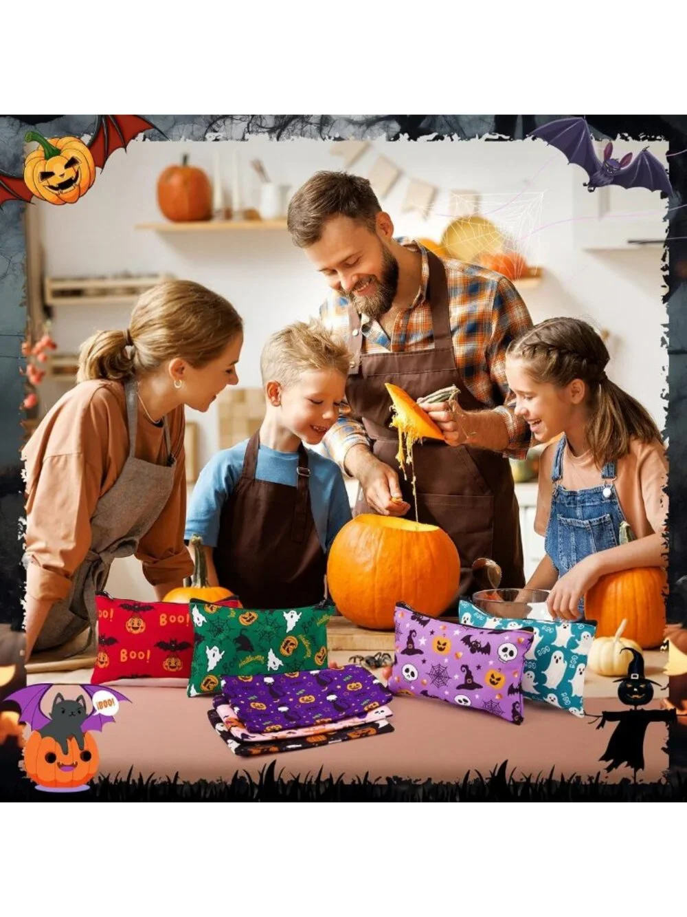 48 Pcs Halloween Makeup Bags | Spooky Cosmetic Zipper Pouches for Party & Gifts